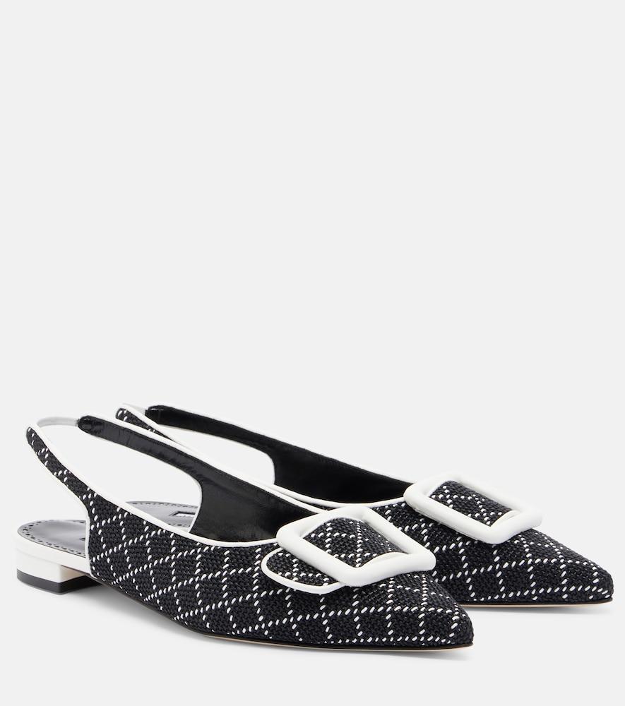 manolo blahnik maylura raffia-effect slingback flats