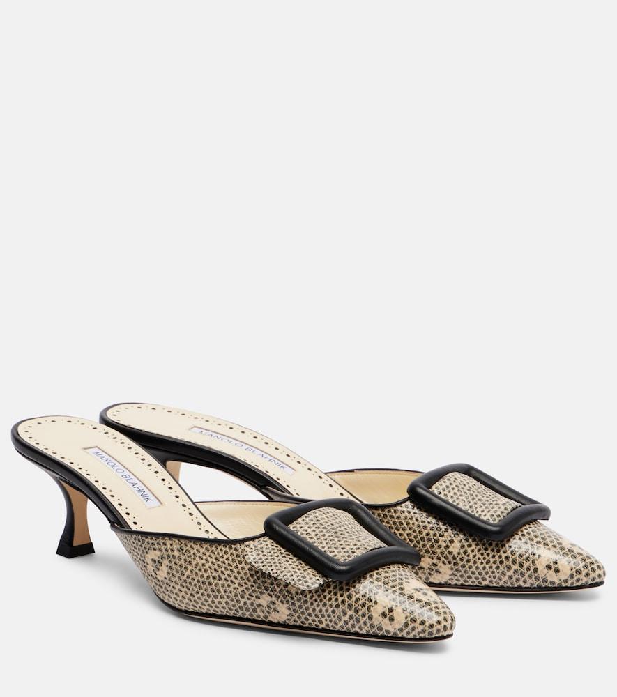 manolo blahnik maysale 50 snake-effect leather mules