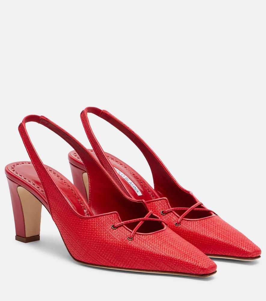 manolo blahnik montbalo raffia slingback pumps