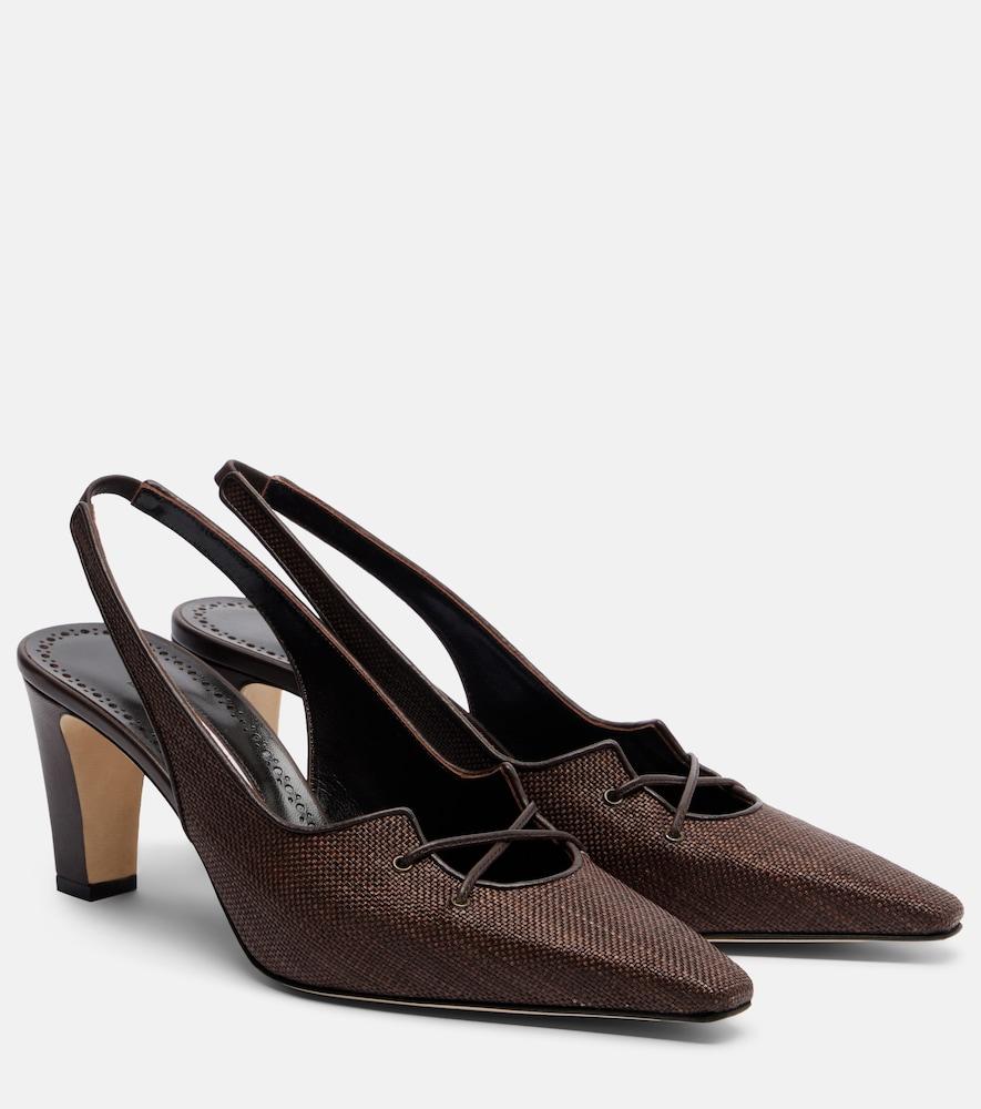 manolo blahnik montbalo raffia slingback pumps