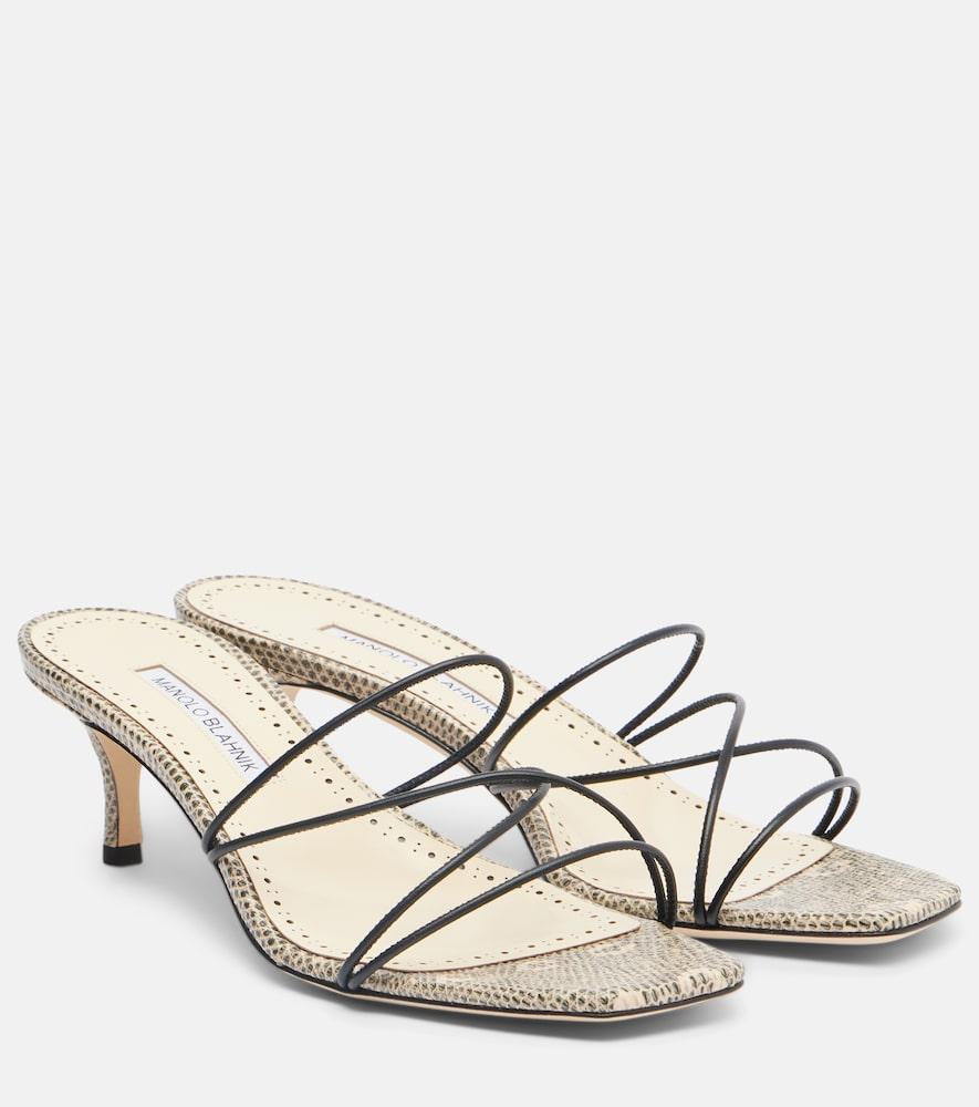 manolo blahnik ninfe 50 snake-effect leather mules