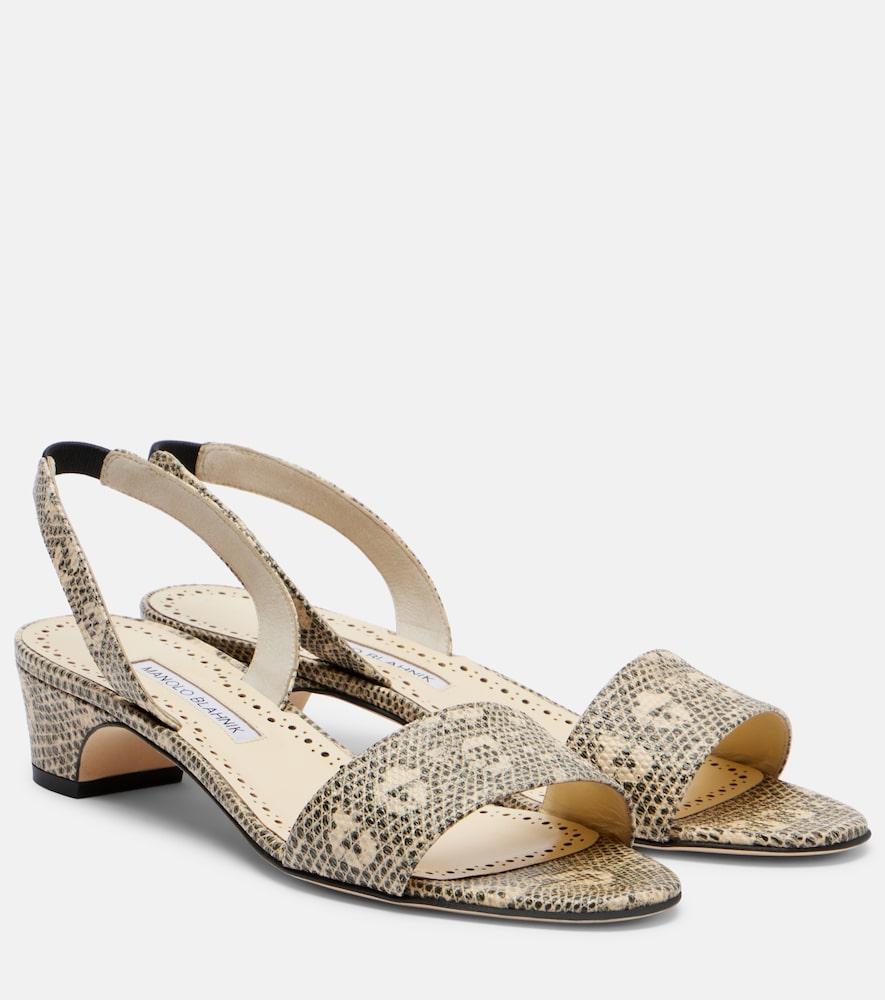 manolo blahnik patobarnu 30 lizard-effect leather sandals