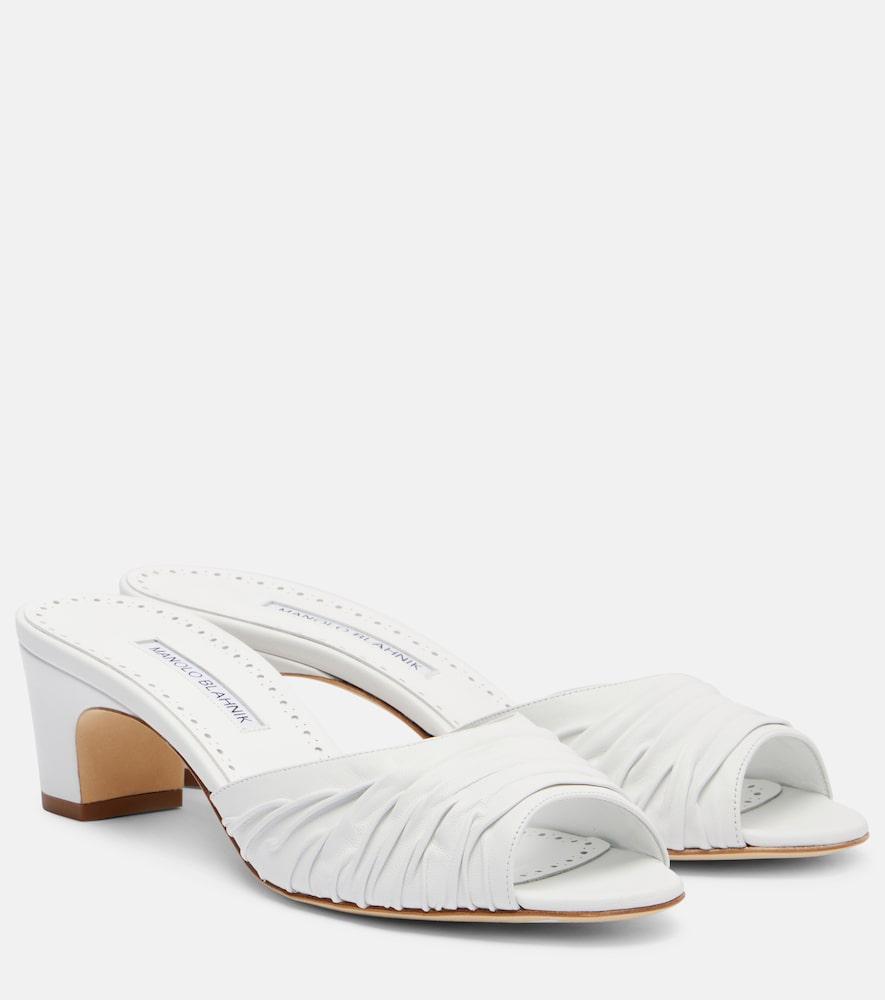 manolo blahnik piruabar 50 ruched leather mules