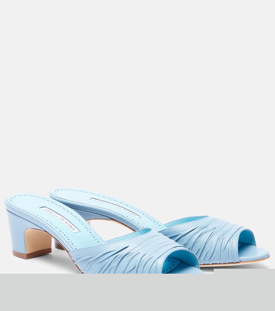 manolo blahnik piruabar gathered leather mules
