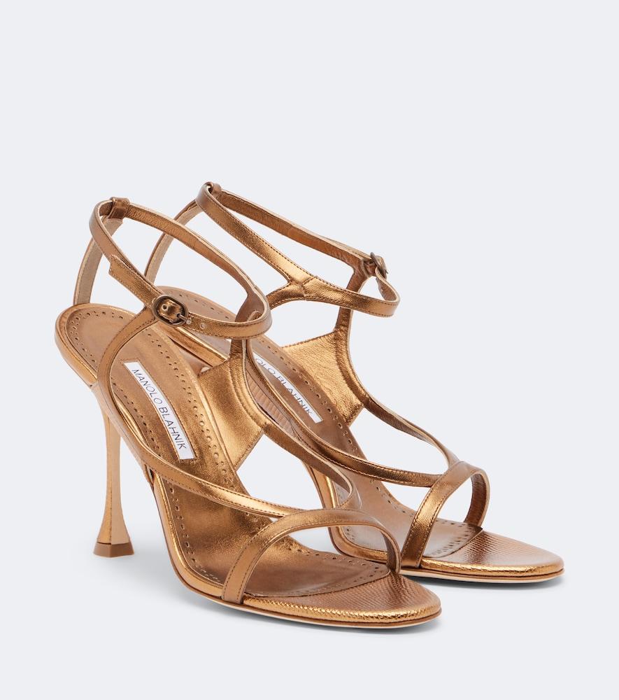 manolo blahnik tibula metallic leather sandals