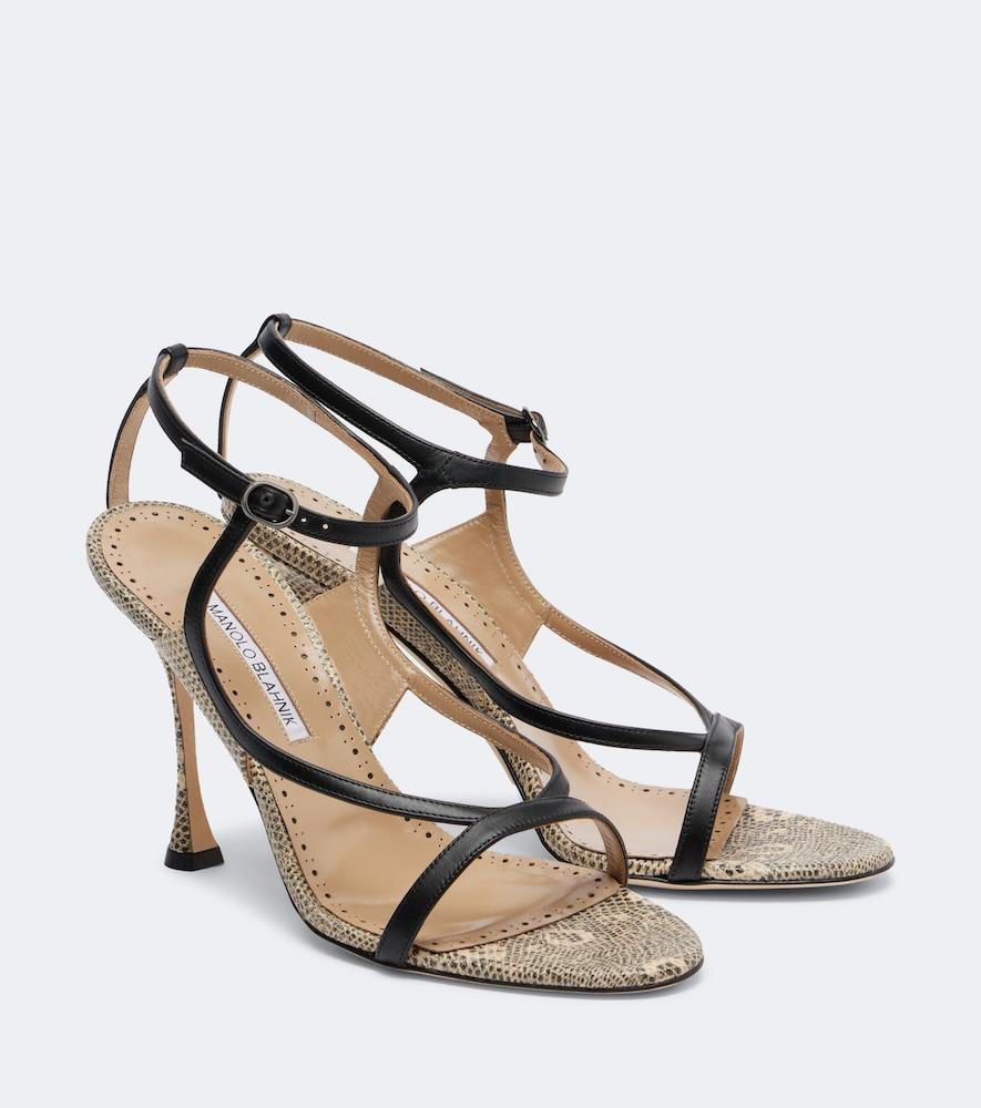 manolo blahnik tibula snake-effect leather sandals