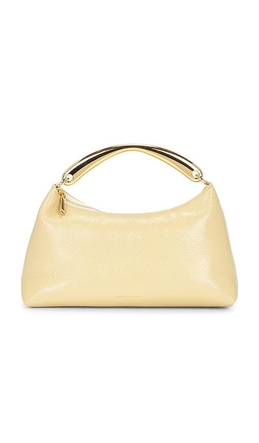 mansur gavriel rhea metal top handle bag in yellow.