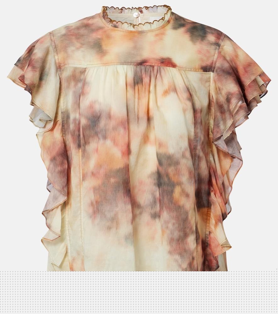 marant etoile daliyane printed ruffled cotton top