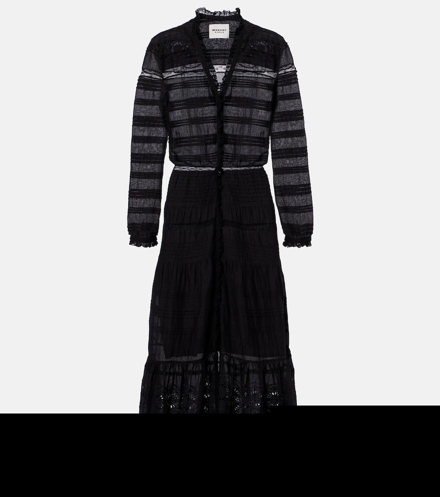 marant etoile daniva lace-trimmed cotton midi dress