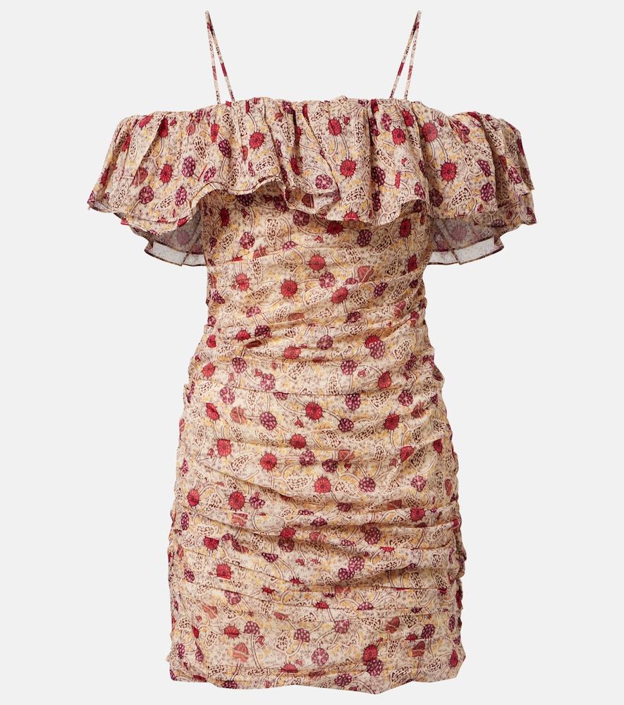 marant etoile davilia off-shoulder ruched cotton minidress