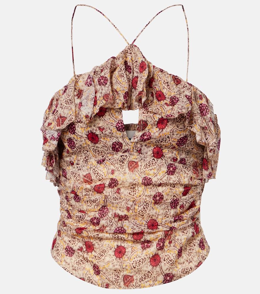 marant etoile dijimia printed ruffled cotton top