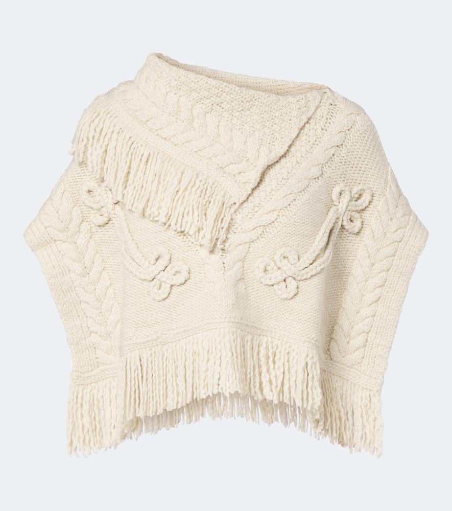 marant etoile kacie cable-knit wool-blend poncho