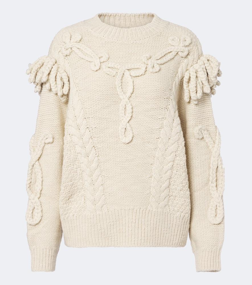 marant etoile katria cable-knit fringed wool-blend sweater