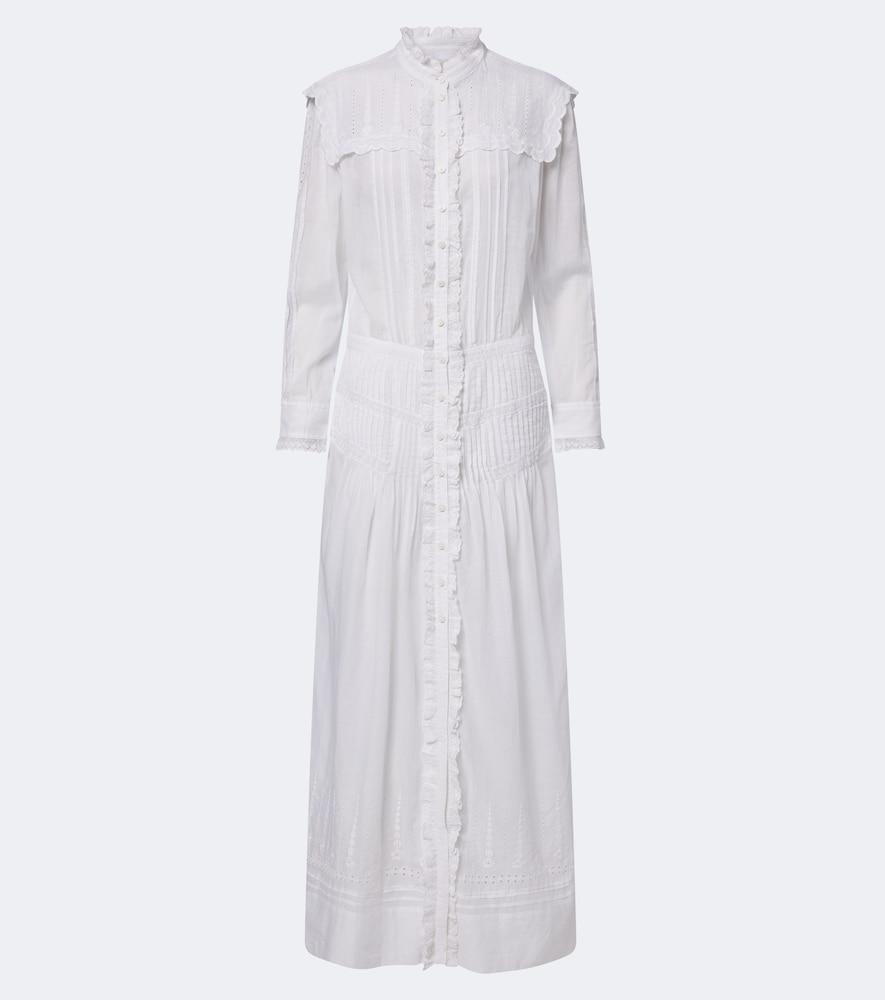 marant etoile lonie embroidered ruffled cotton maxi dress