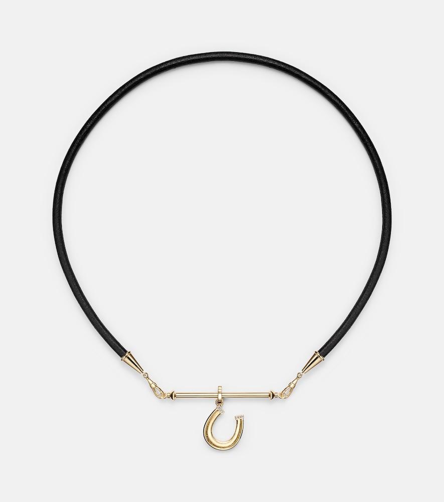 marie lichtenberg 18kt gold and leather pendant necklace with diamonds