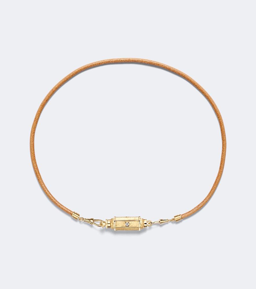 marie lichtenberg 18kt gold and leather pendant necklace with diamonds