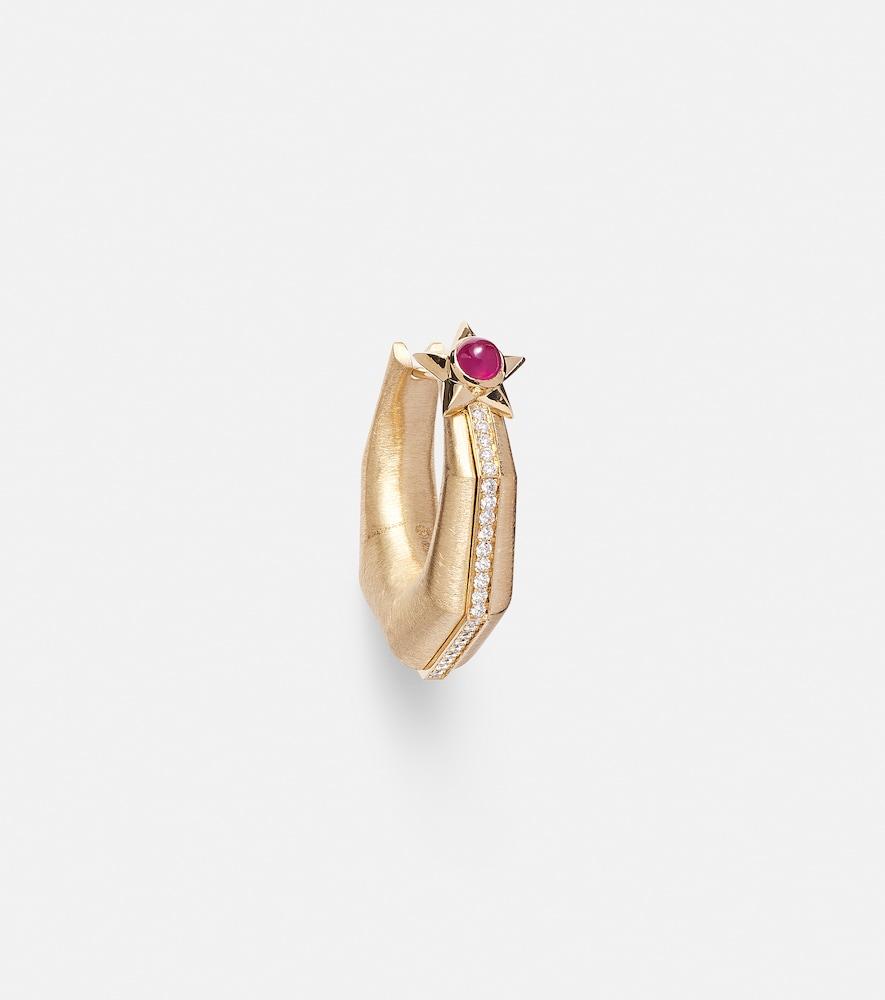 marie lichtenberg baba medium 18kt gold single hoop earring with diamonds and ruby