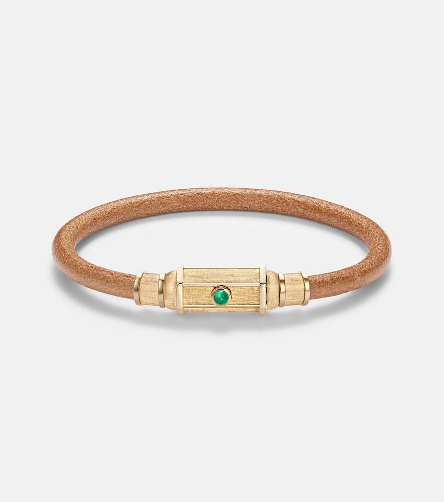 marie lichtenberg lasso 18kt gold and leather bracelet with emeralds