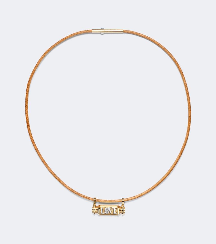 marie lichtenberg love smash 18kt gold and leather pendant necklace with diamond