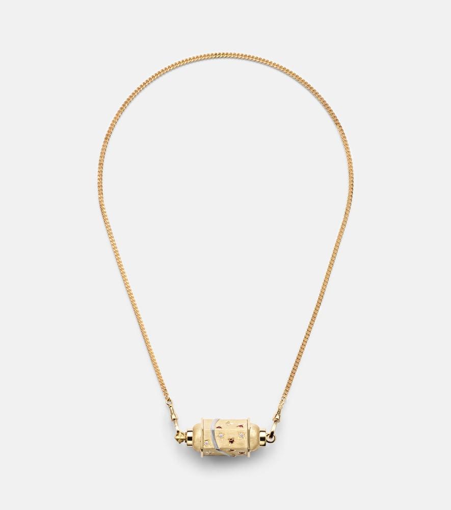 marie lichtenberg milky way 18kt gold locket necklace with diamonds and rubies