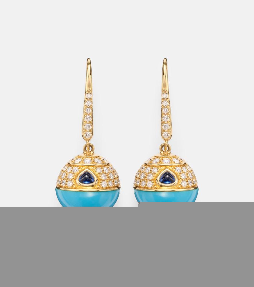 marina b 18kt gold earrings with turquoise, sapphire, and diamonds