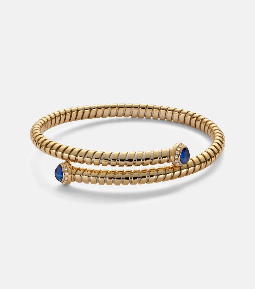 marina b 18kt yellow gold bangle with blue sapphires and diamonds