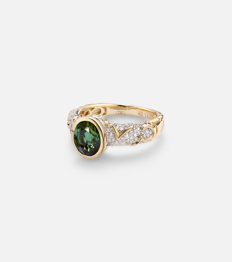 marina b ondine 18kt yellow gold ring with diamonds and green tourmaline