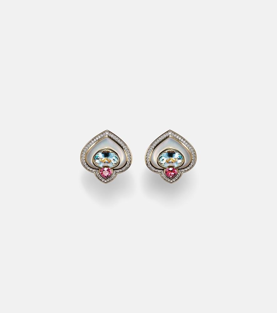marina b popillia 18kt gold clip-on earrings with gemstones