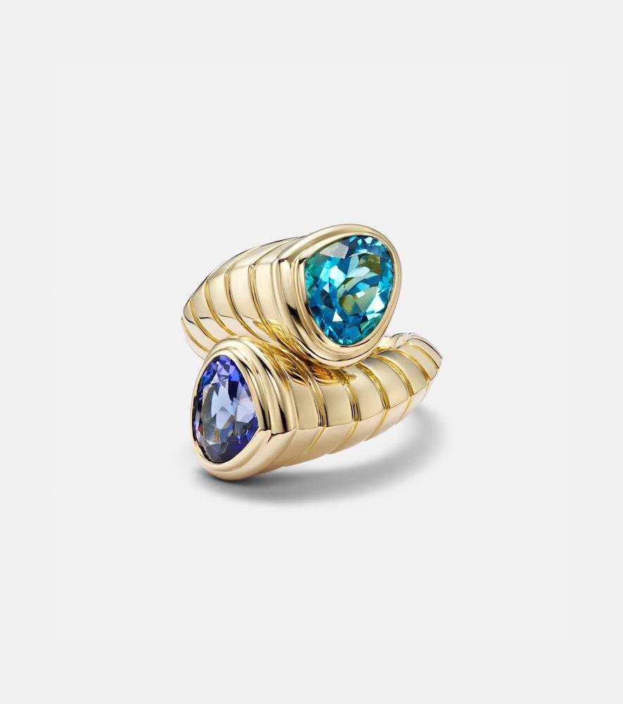 marina b toi et moi 18kt gold ring with topaz and tanzanite