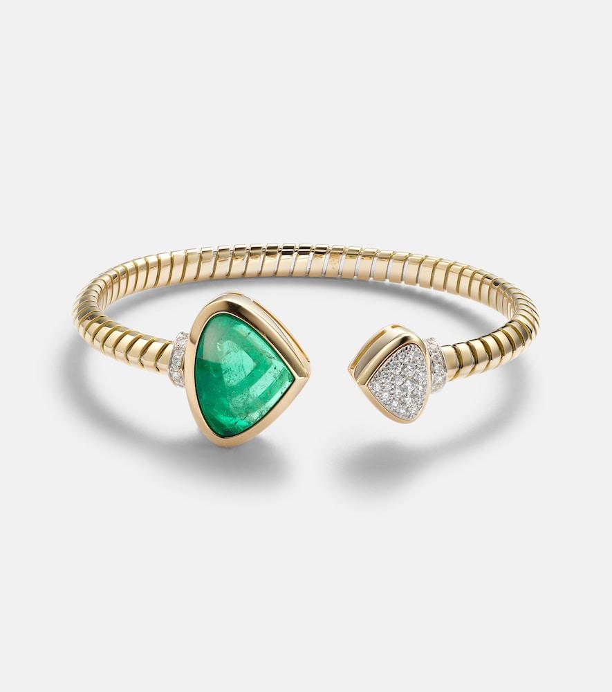 marina b trisolina 18kt gold cuff bracelet with emerald and diamonds