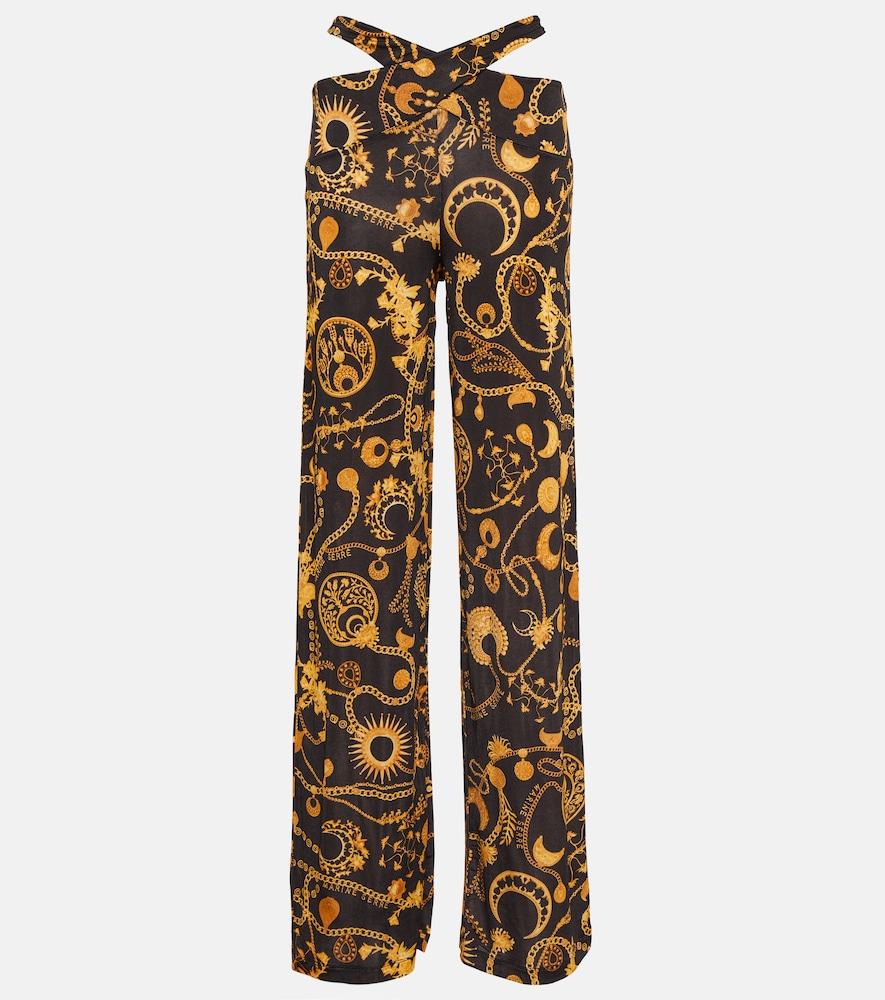 marine serre cutout printed wide-leg pants