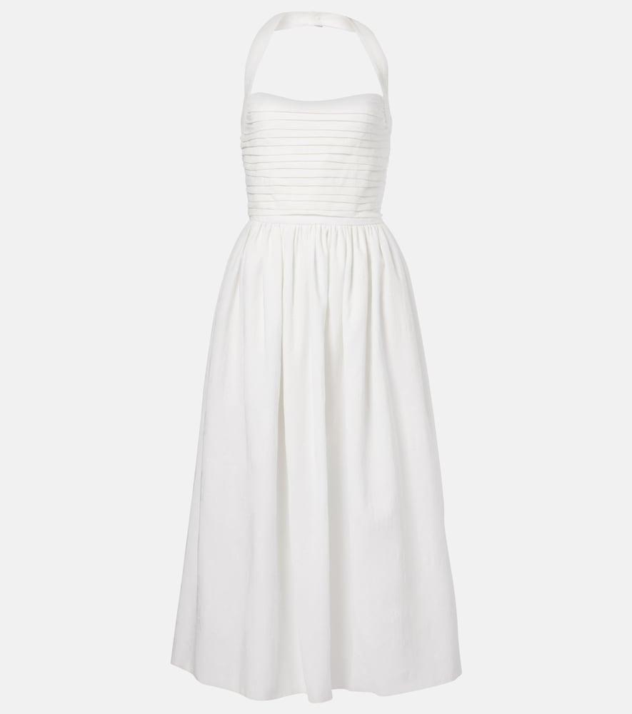 markarian leia ruched embroidered cotton midi dress