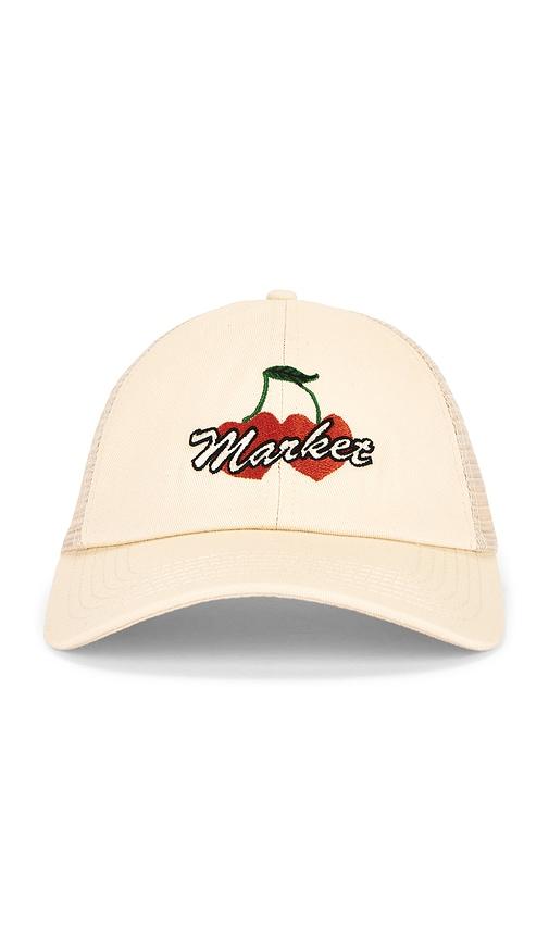 market double cherries trucker hat in white.