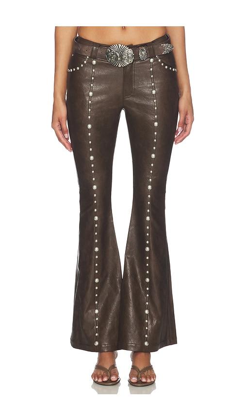 markgong faux leather studded flared pant in brown. - size 34/2 (also in 36/4)