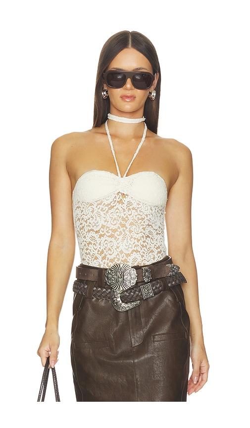 markgong lace halter neck bodysuit in white. - size 34/2 (also in 36/4, 38/6, 40/8, 42/10)