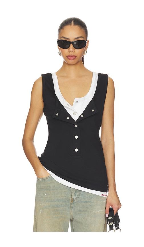 markgong layered open-collared vest in black,white. - size l (also in s, m)