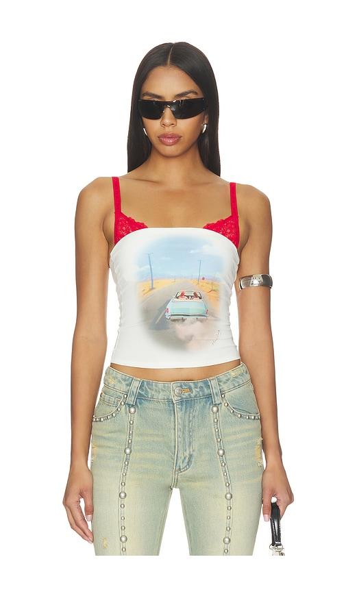 markgong loveride retro print tube top in white. - size l (also in m, s)