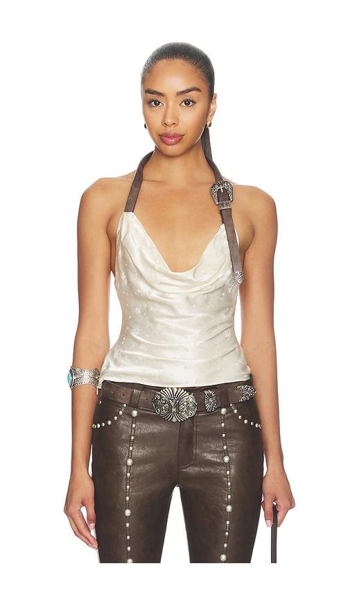 markgong metal buckle halter cowl neck top in white. - size 34/2 (also in 36/4, 40/8, 42/10)