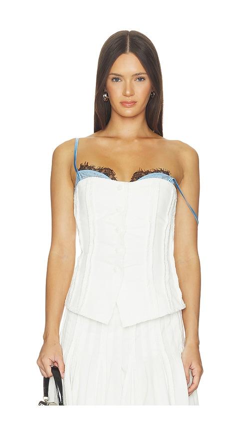 markgong strapless button up top with lace trim in white. - size 34/2 (also in 36/4, 38/6, 40/8, 42/10)