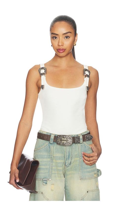 markgong tank top with metal buckle straps in white. - size m (also in s)