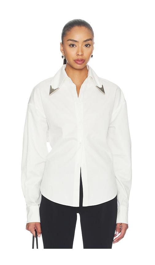 markgong tie-back shirt with metallic pointed collar in white. - size 34/2 (also in 36/4, 38/6, 40/8, 42/10)