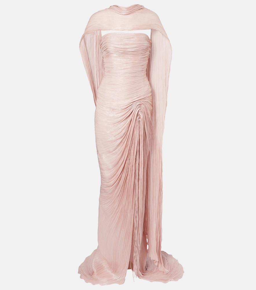 marmar halim draped pleated scarf-detail bustier gown