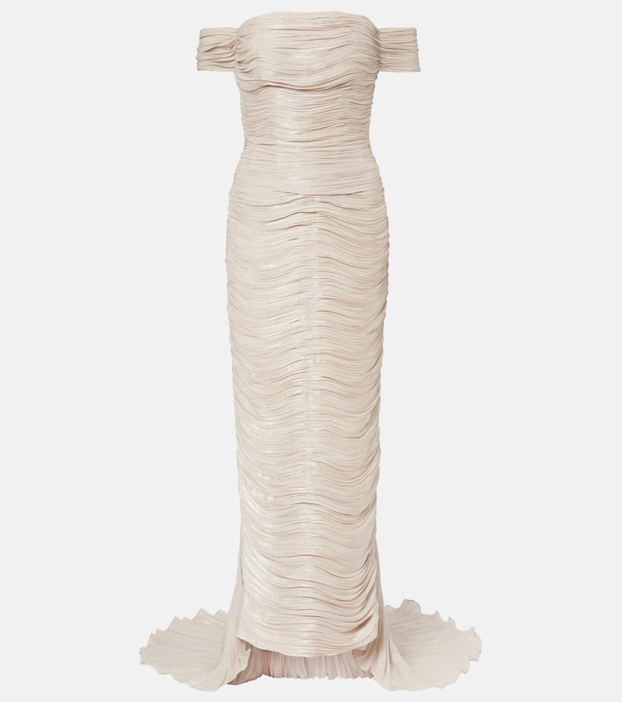 marmar halim off-shoulder pleated bustier gown