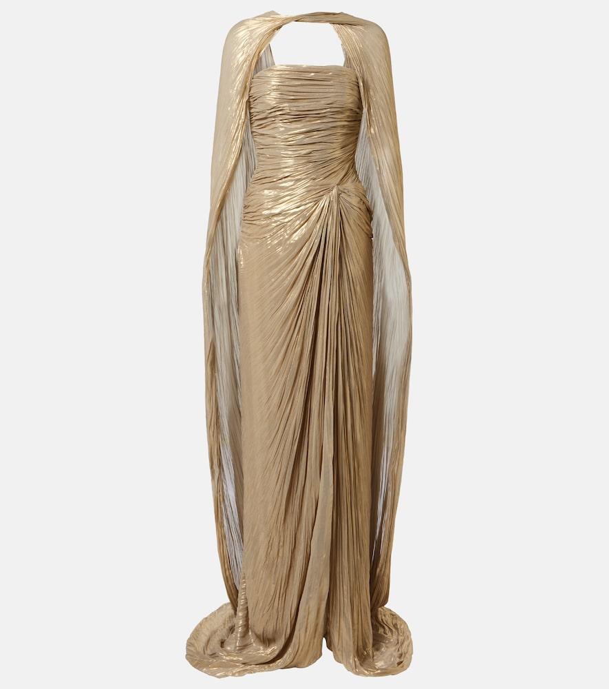 marmar halim pleated caped bustier gown