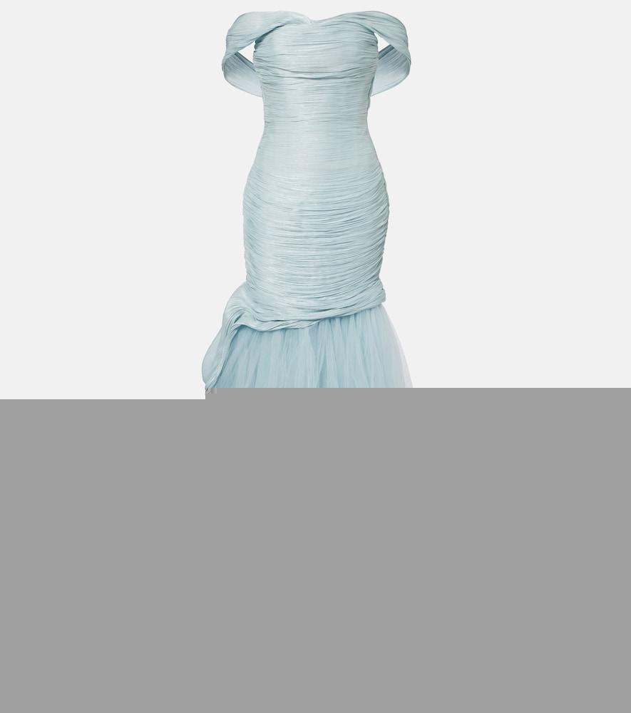 marmar halim pleated off-shoulder bustier gown