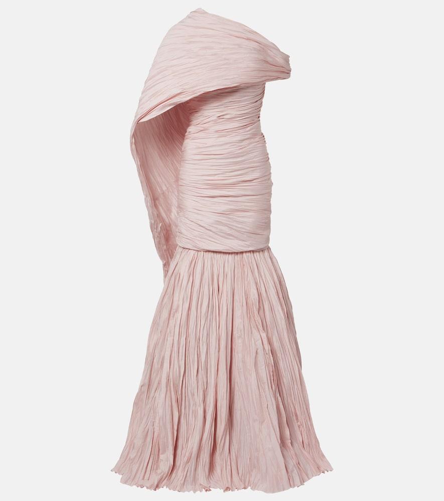 marmar halim pleated taffeta bustier gown and cape set