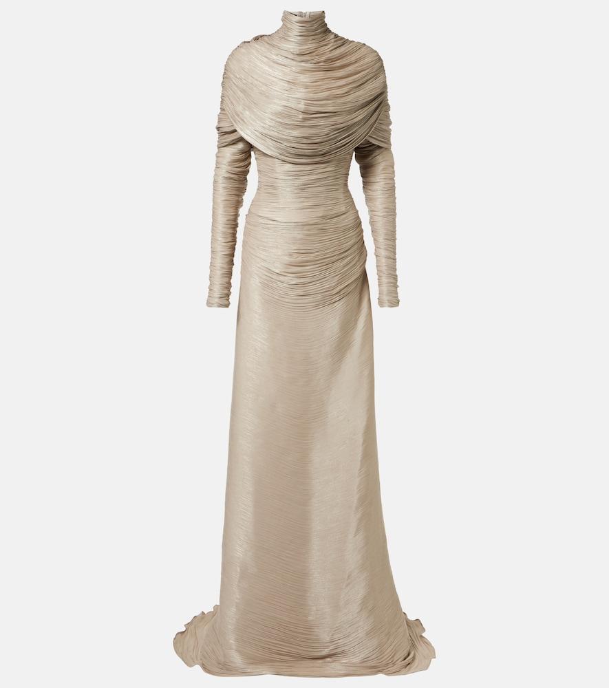 marmar halim pleated taffeta turtleneck gown