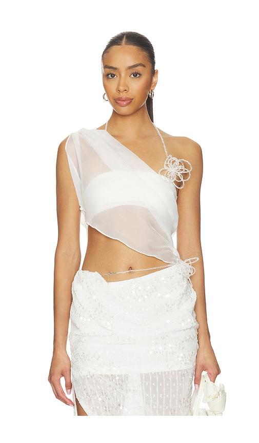 marrknull asymmetric beaded chiffon top in white. - size l (also in m, s, xs)