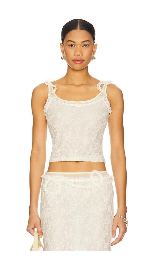 marrknull lace layered top in beige. - size l (also in m)