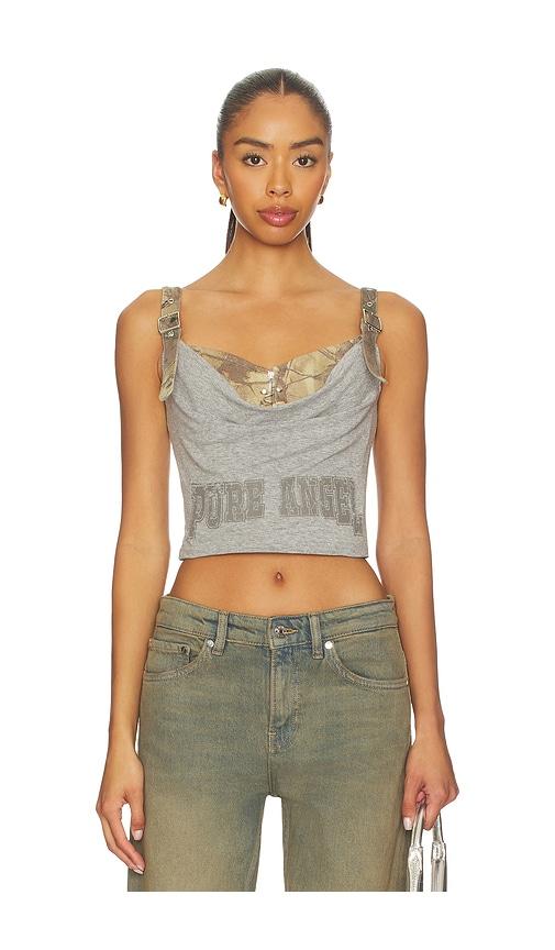 marrknull printed pleated corset top in grey. - size m (also in xs)